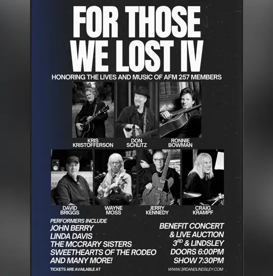 Nashville Musicians Association AFM Local 257 To Host 'For Those We Lost IV' Tribute Concert — image 1 of 2